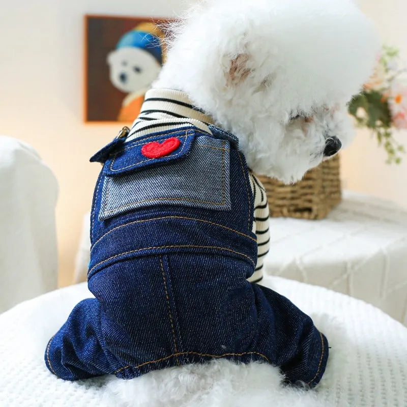 Retro denim suspender pants pet clothing for small and medium dogs in princess style