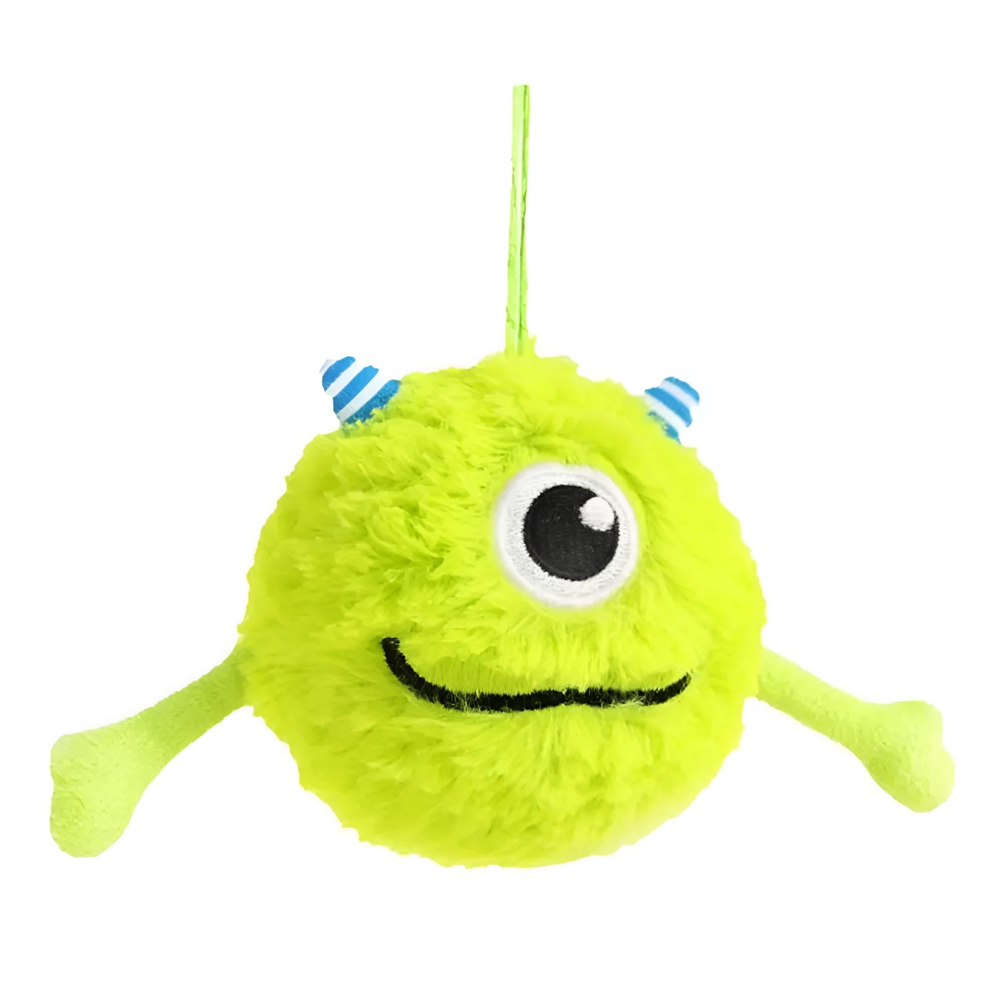 Green interactive sound dog teething ball with plush and TPR construction, 12cm diameter