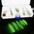 Five 3D fluorescent hard fishing lures with luminous design in multi-colour set