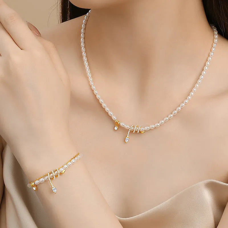 Snake zodiac beaded bracelet in 925 silver with electroplated gold finish and geometry design elements
