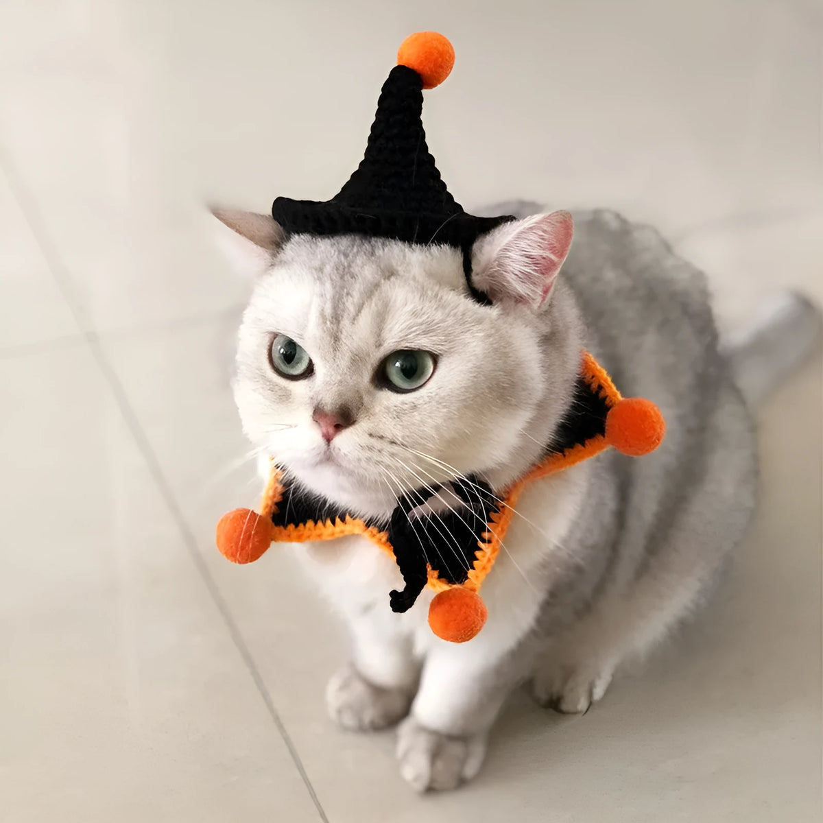 Halloween pet collar and hat set for cats, neck 15-35cm, hat inside diameter 7cm