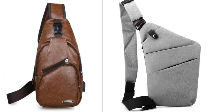Canvas chest bag crossbody one shoulder 31x20x1cm 190g in smoke black and silver grey