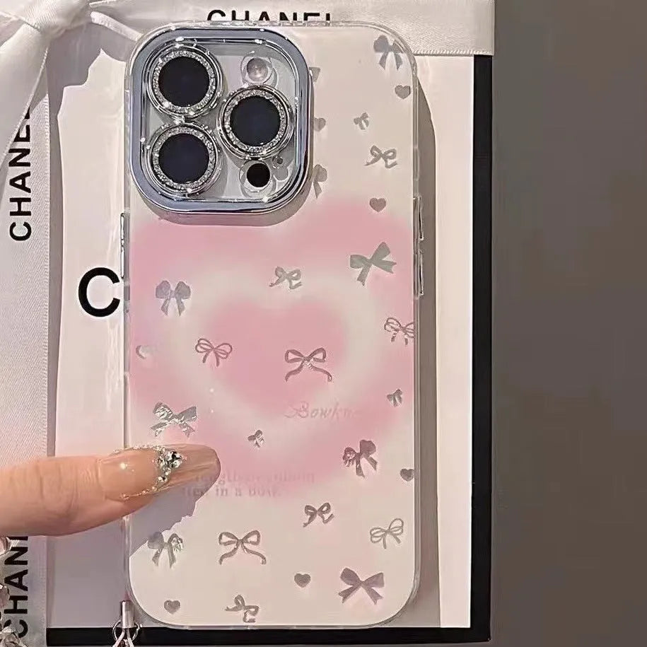 Heart Blush Bow Apple iPhone case in fine hole feather Shell A, PC back cover with bracket and painted craft