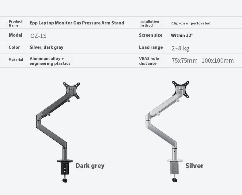 Silver aluminium alloy hover notebook arm bracket computer stand on desk