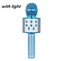 Wireless Bluetooth mini karaoke microphone speaker in black with LED light effects for home singing