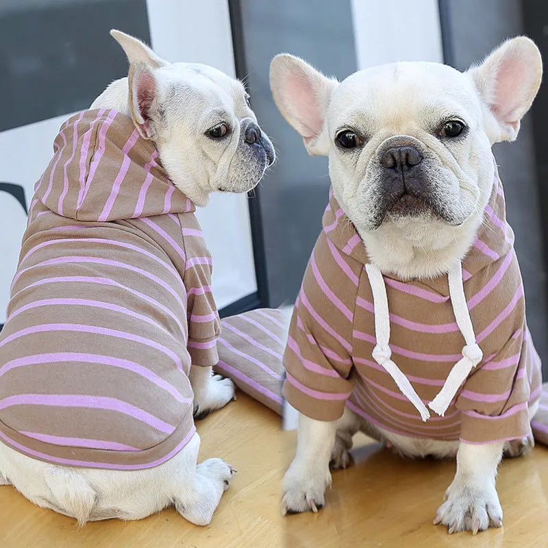 Striped polyester pet hoodie for dogs and cats, unisex sweater in multiple colours, sizes XS to 2XL