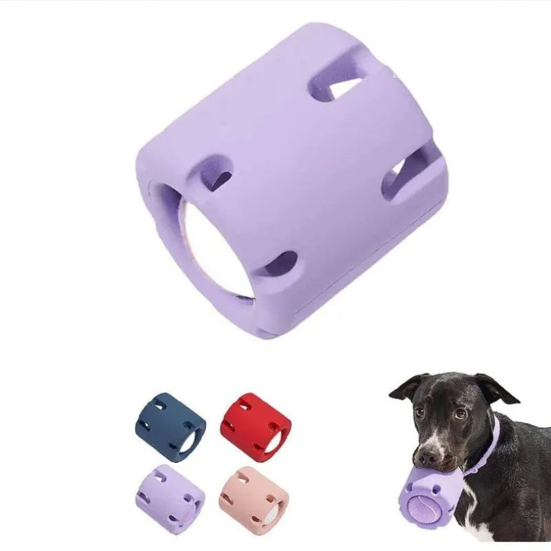 Rubber dog tennis cup toy in six colours, measuring 9.7 x 7.8 x 5cm for fetch play