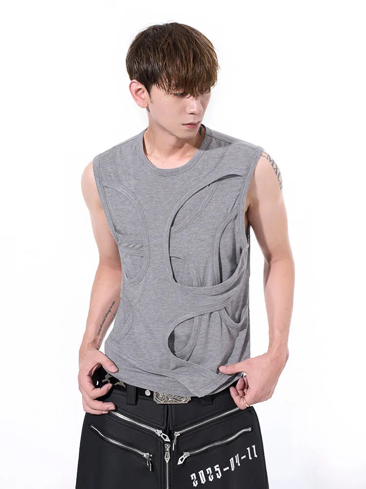 Men's solid colour lyocell vest with round neck, shown in grey.