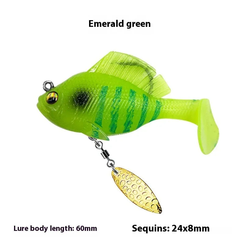 Rotating sequins T tail hard bait in 10g and 14g with multiple colour options for freshwater fishing