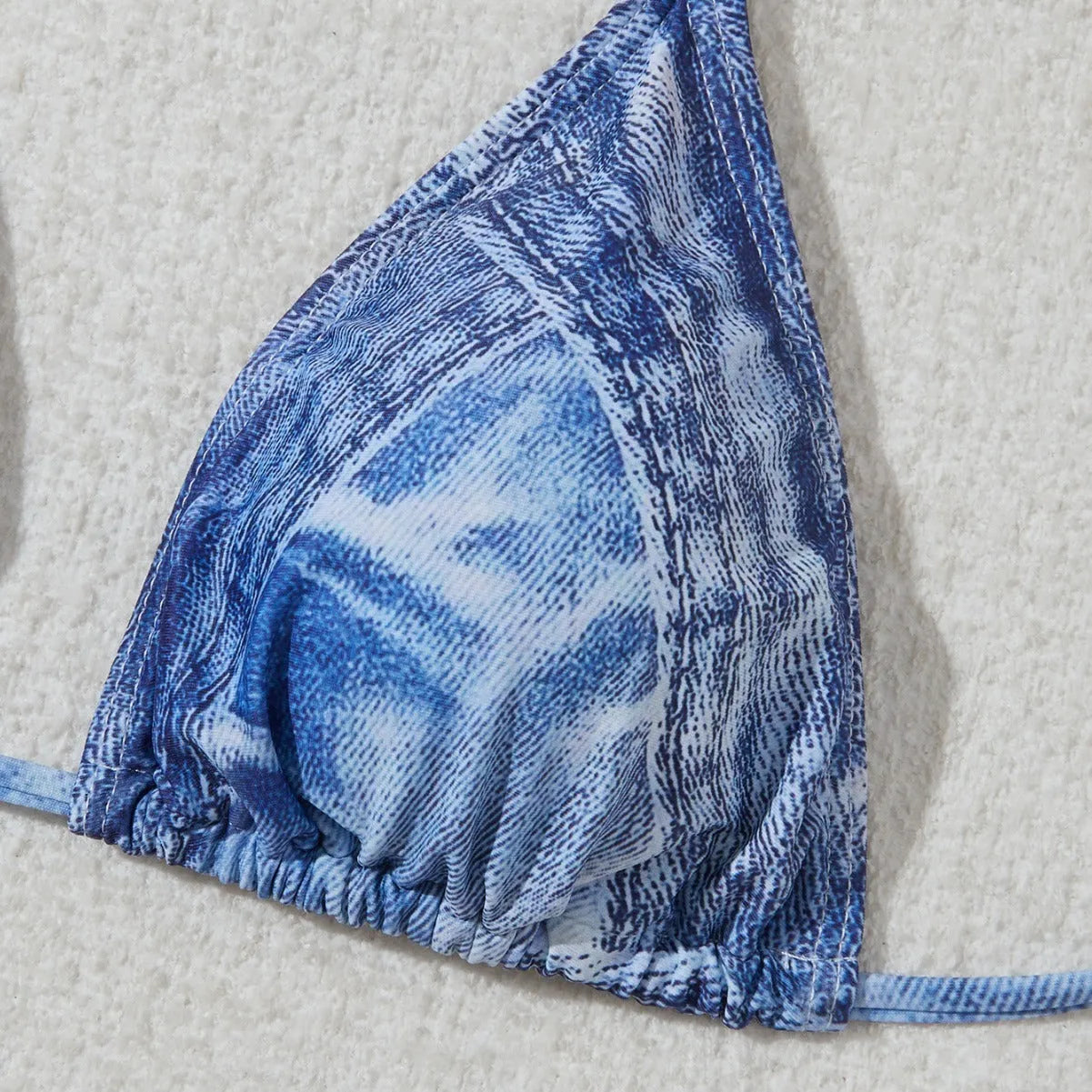 Denim blue printed women's bikini set with strap design