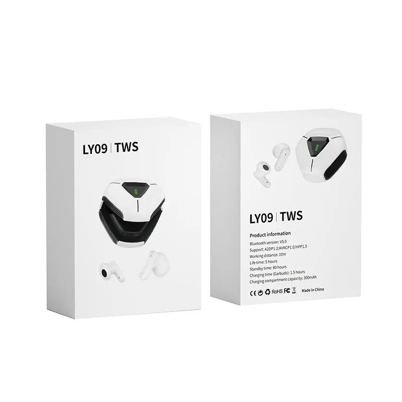 White plastic active noise reduction in-ear Bluetooth headset with touch controls and Type-C charging port