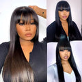 Natural colour human hair straight fringe wig on full mechanism headgear