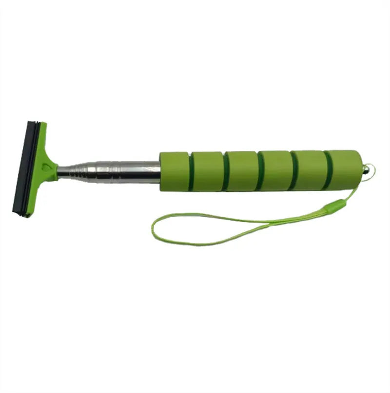 Retractable stainless steel car mirror wiper extended to show 100cm length and rubber blade.