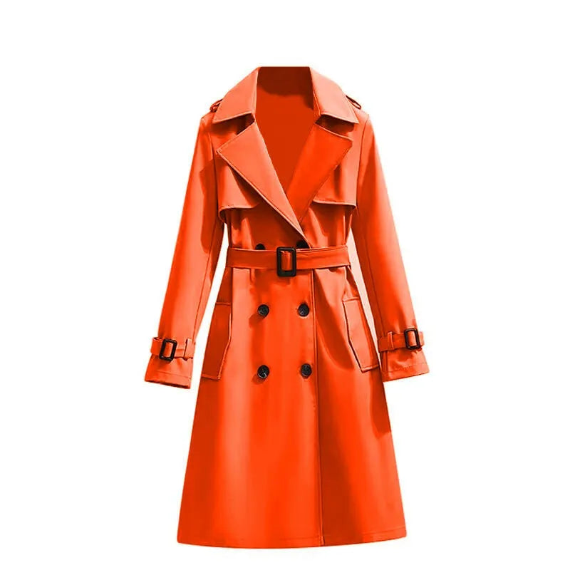 Mid-length slim fit trench coat with long sleeves, polyester, available in sizes S to 3XL and multiple colours.