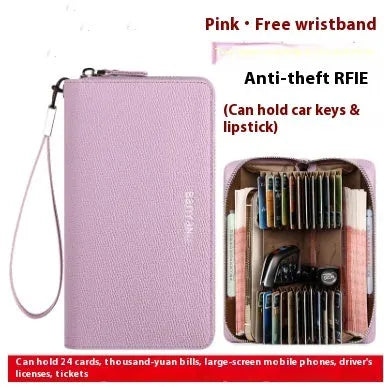 Genuine Leather Card Holder Female Cowhide Card Wallet Urban Simplicity 12 to 45 Slots Black Burgundy Pink Light Blue Dark Blue Daily Matching Card Organiser