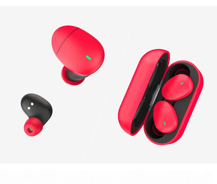Flame red Qualcomm Bluetooth wireless headset with charging cable