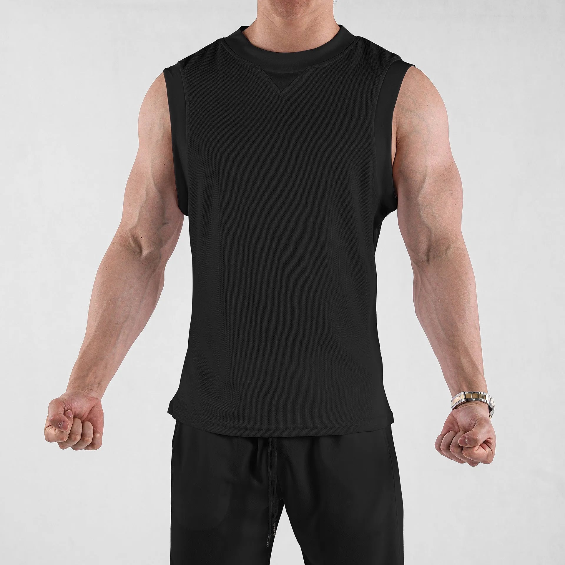 Men's loose-cut fitness vest in white polyester blend fabric for summer training