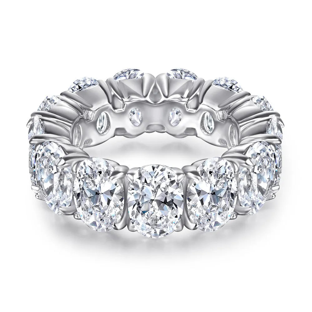 Silver oval inlaid zircon ring for women on white background US sizes 5 to 10