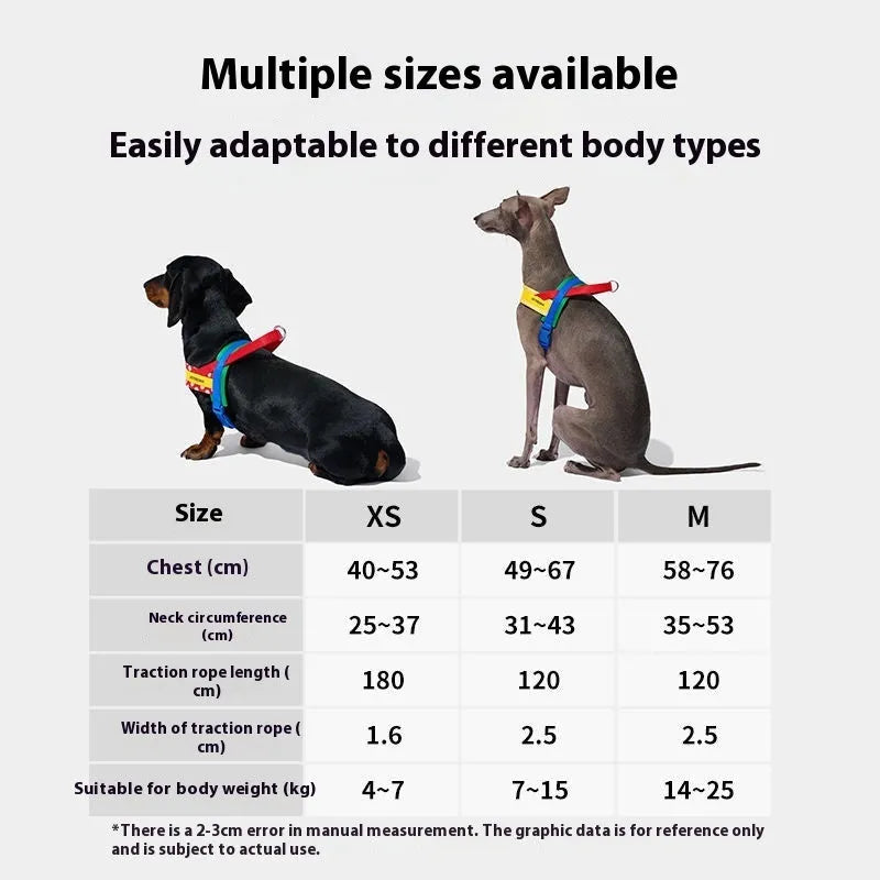 Pet dog walking chest strap and traction rope set in polyester material