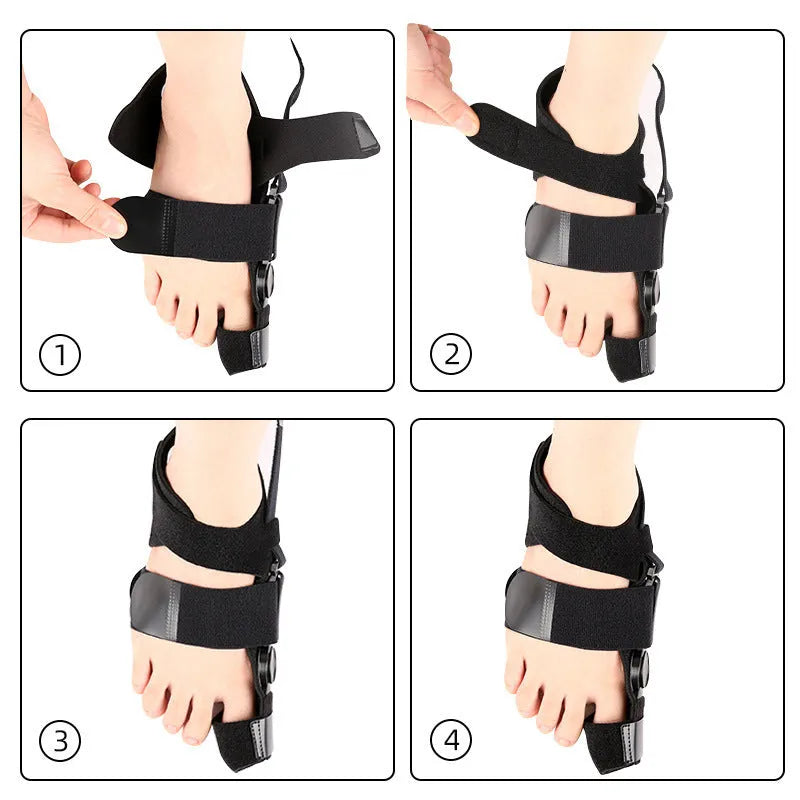 Black big toe orthopaedic belt with Velcro and ABS support for left or right foot, average size adult