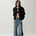 Waist-tight round neck polyester cardigan in solid gray with slim fit for autumn winter