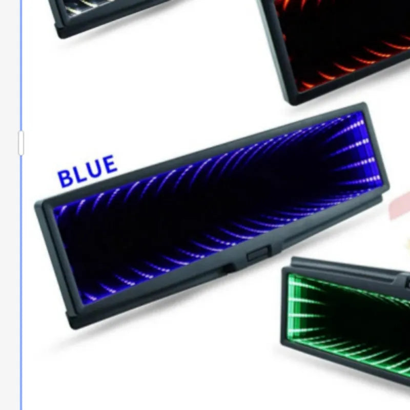 280mm flat car rearview mirror with anti-glare coating and coloured 3D night lighting effect.