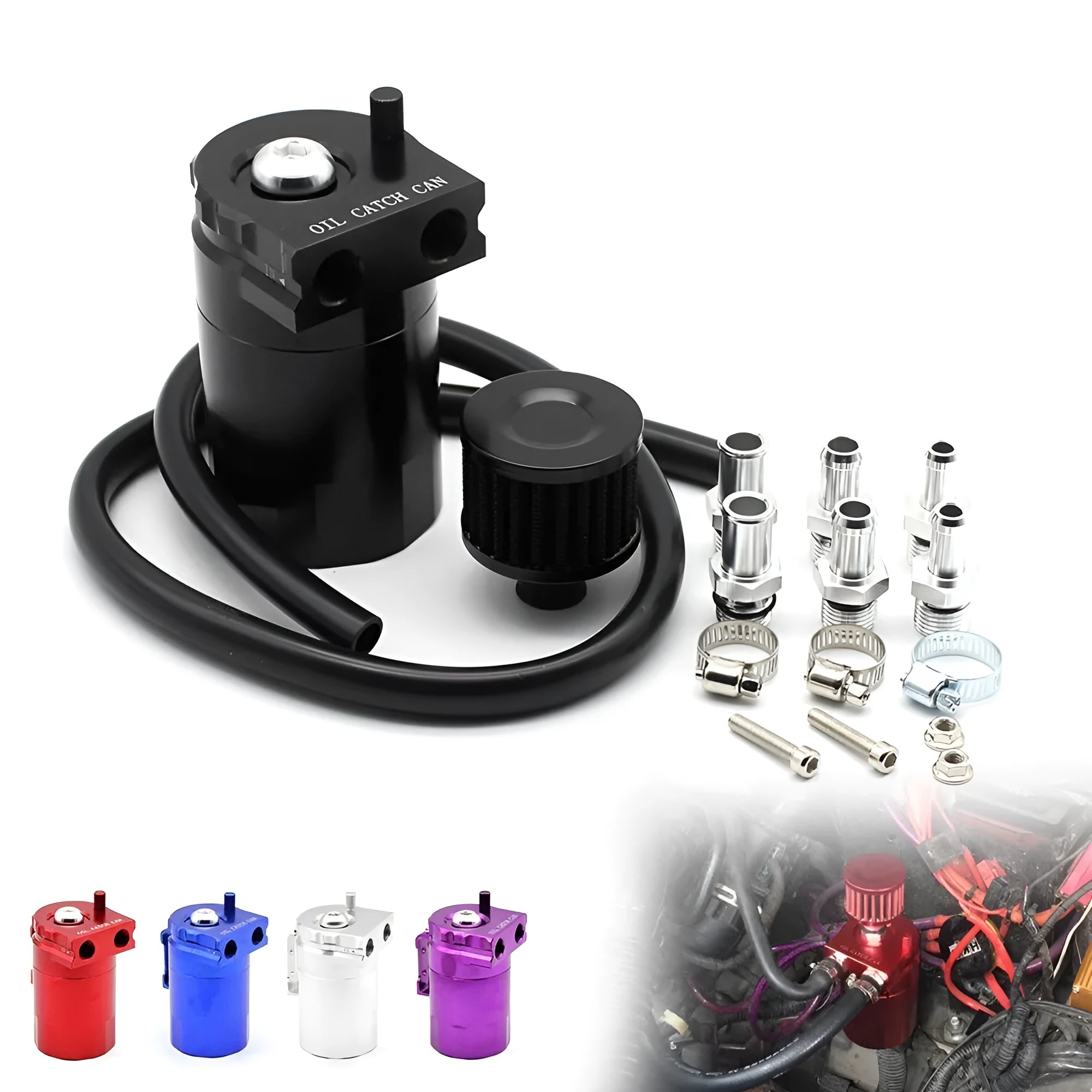 Universal aluminium alloy engine oil breathable pot XH-JT049 in black colour for car modification