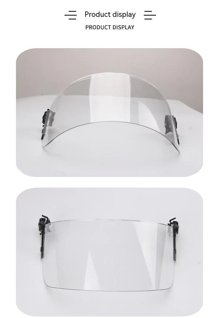 Transparent polycarbonate helmet visor with guide rail mount for face protection
