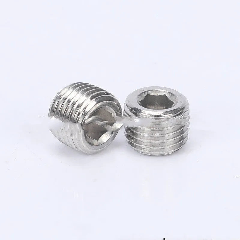 Stainless steel 304 hexagonal pipe plug with 3/8 thread for bulkhead fittings.