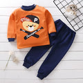 Children's thermal underwear set in coral fleece with cotton main fabric, thickened two-piece base layer in nine cartoon print colourways.