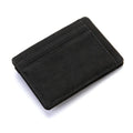 Solid colour PU magic wallet open, showing flip card holder and zippered coin purse in light grey.