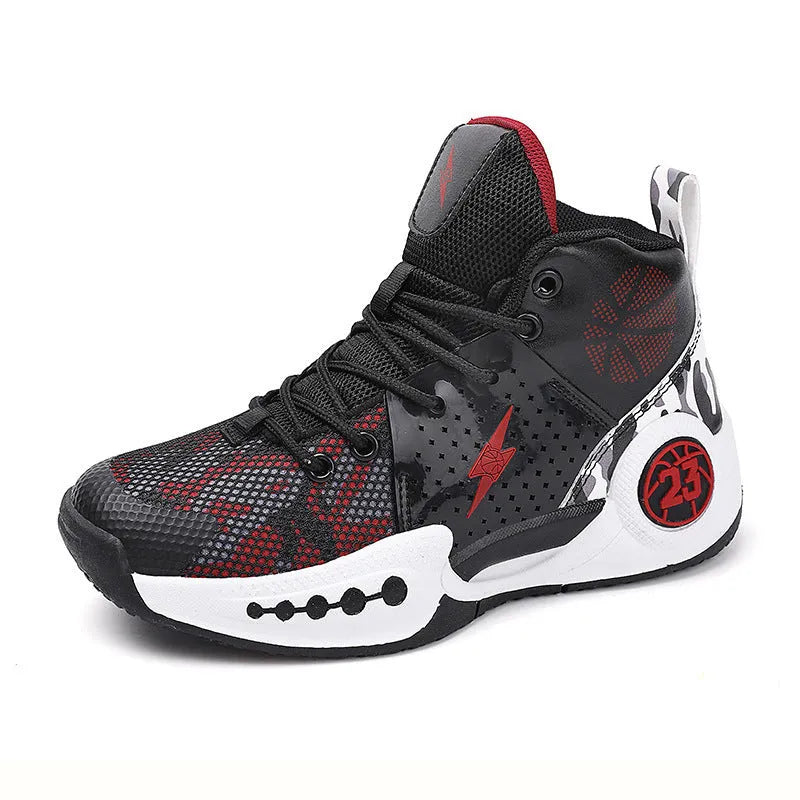 Boys and teenagers mesh training shoes with rubber sole, lace-up front, sizes 31-45, in black/white, white/blue, white/green