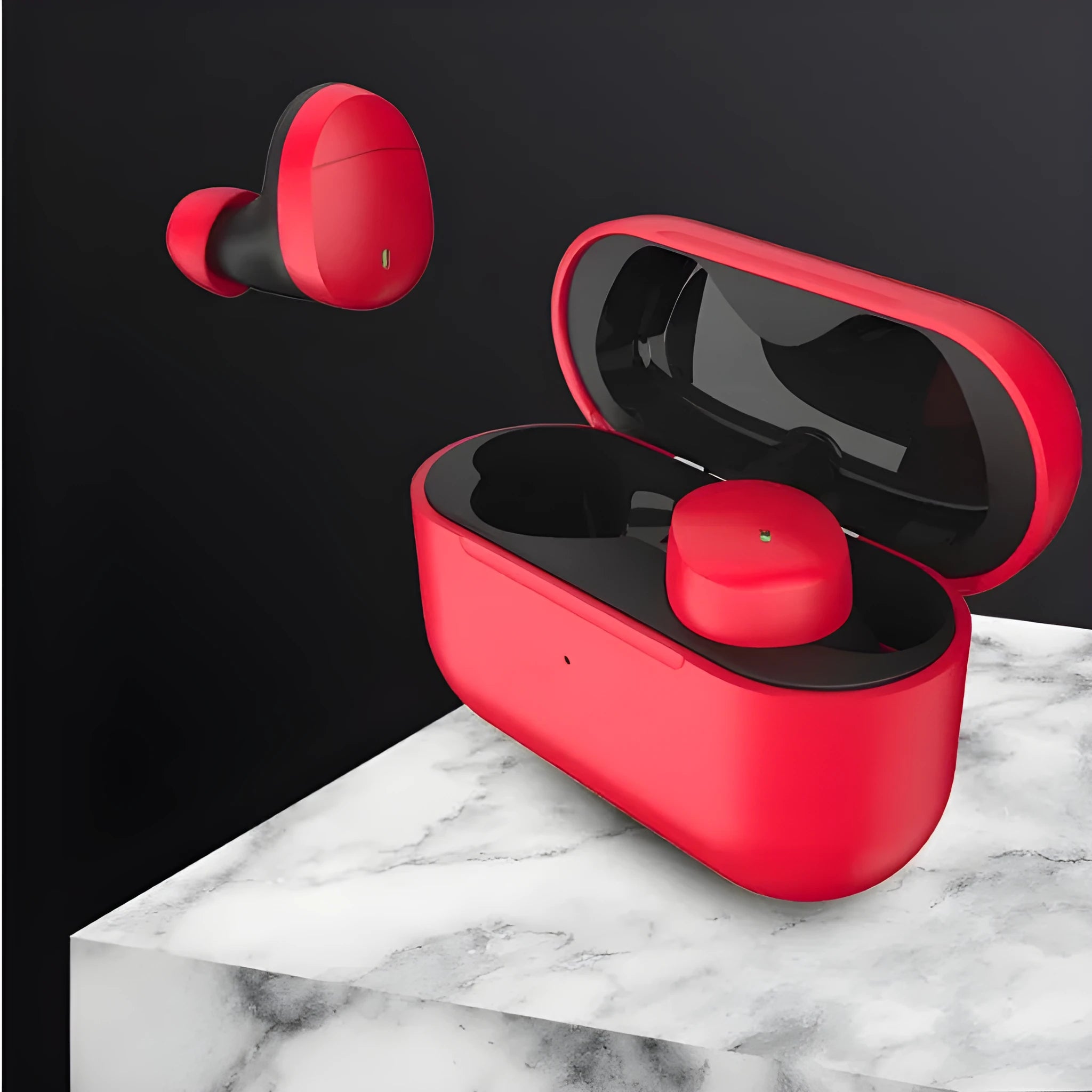 Flame red Qualcomm Bluetooth wireless headset with charging cable