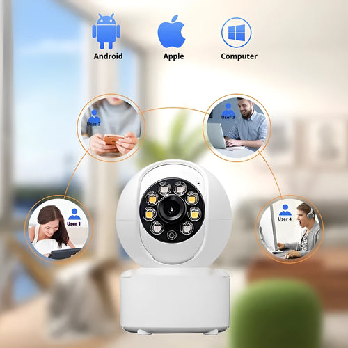 1080p HD Bluetooth indoor home security camera with dual-light panoramic view on a ceiling mount.