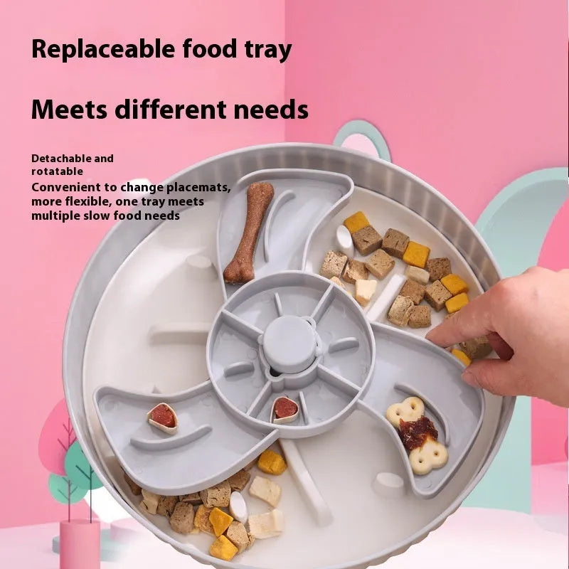 Dog slow feeder bowl with rotating game board and silicone pads in multiple colour options