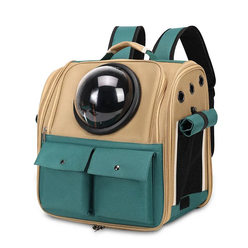Solid colour cat space capsule backpack made of polyester for cats up to 7kg