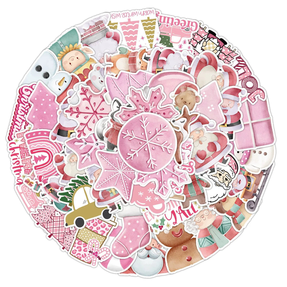50 waterproof Christmas stickers with cute designs ranging 4-8cm for car phone decoration