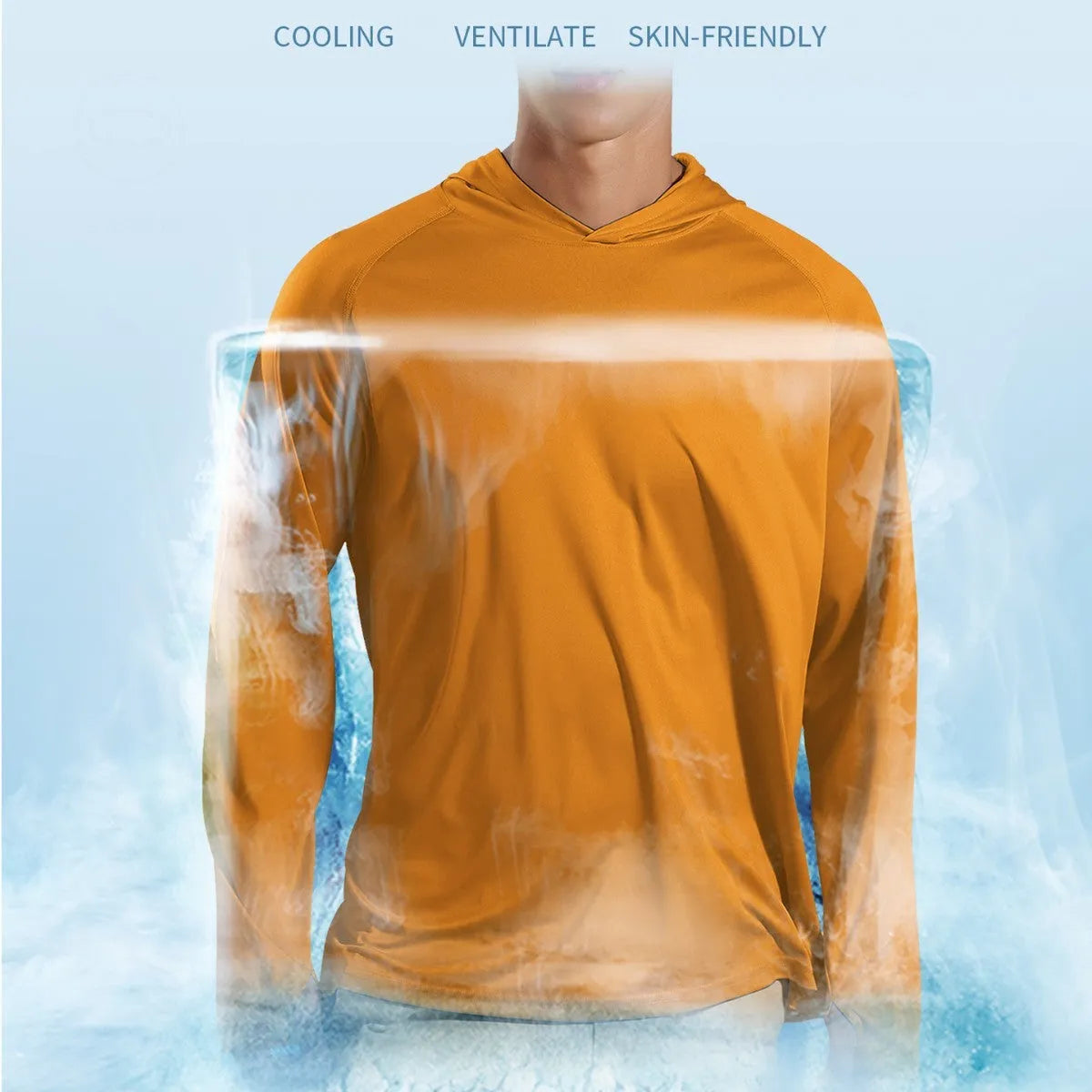 Thin polyester outdoor hooded long sleeve top for UV protection during fishing and hiking