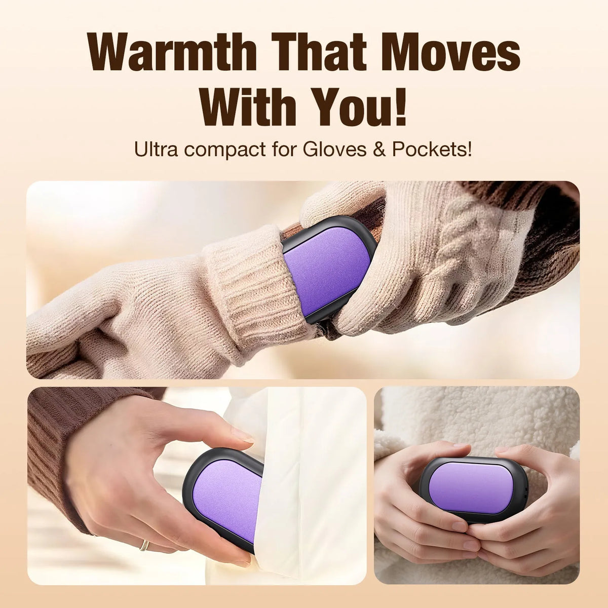 Magnetic split rechargeable mini USB heating pad in black, violet, royal blue, orange, beige, and pink, 7W 5V electric film type.