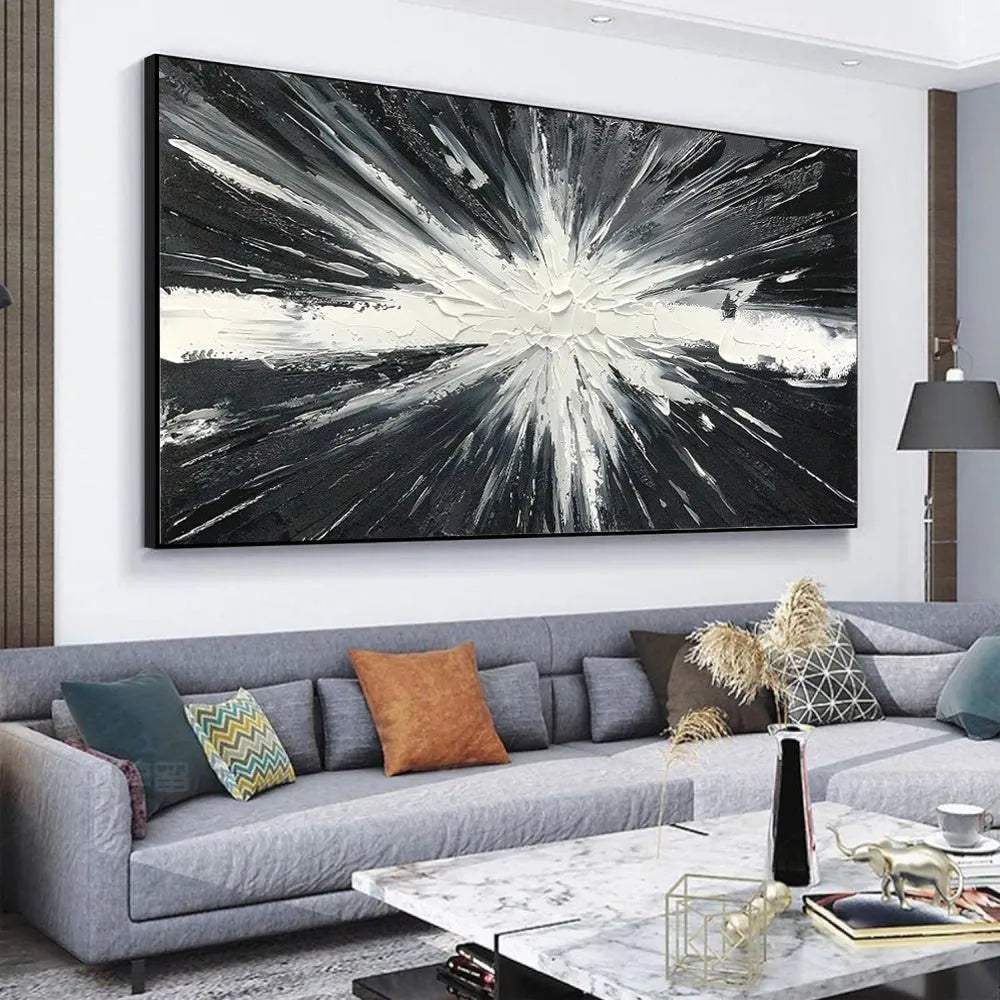 Modern abstract black and white handmade oil painting on canvas for living room decoration