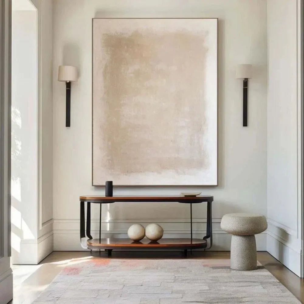 Handmade abstract oil painting on canvas, wabi-sabi minimalist wall art, rolled frameless, vertical one panel