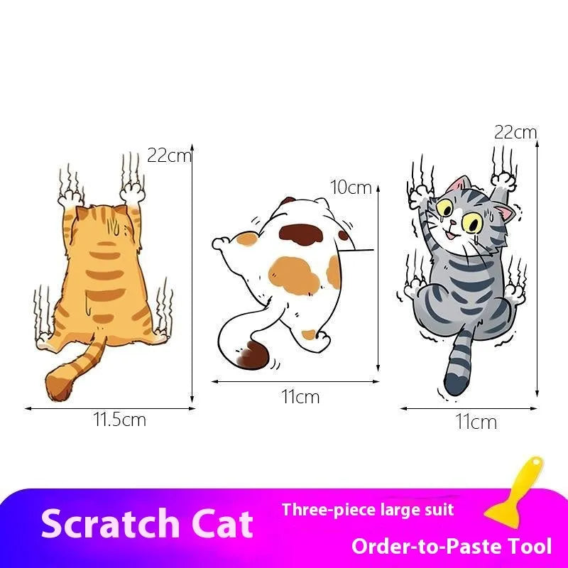 Three cat cartoon vinyl stickers for car doctor blade covers with adhesive tool, available in multiple sizes