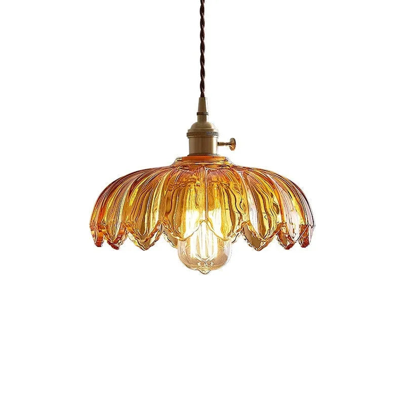 Brass and glass chandelier with 26cm diameter shade in amber-yellow or clear, 220V, for dining room bedroom cafe bar
