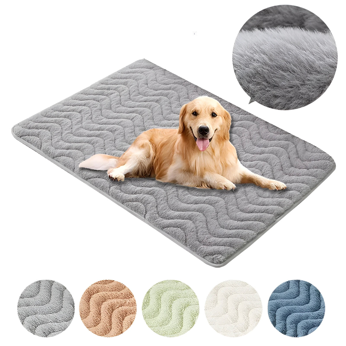 Plush thickened warm pet mat in blue, coffee, grey, green, or white for dog cage and cat nest