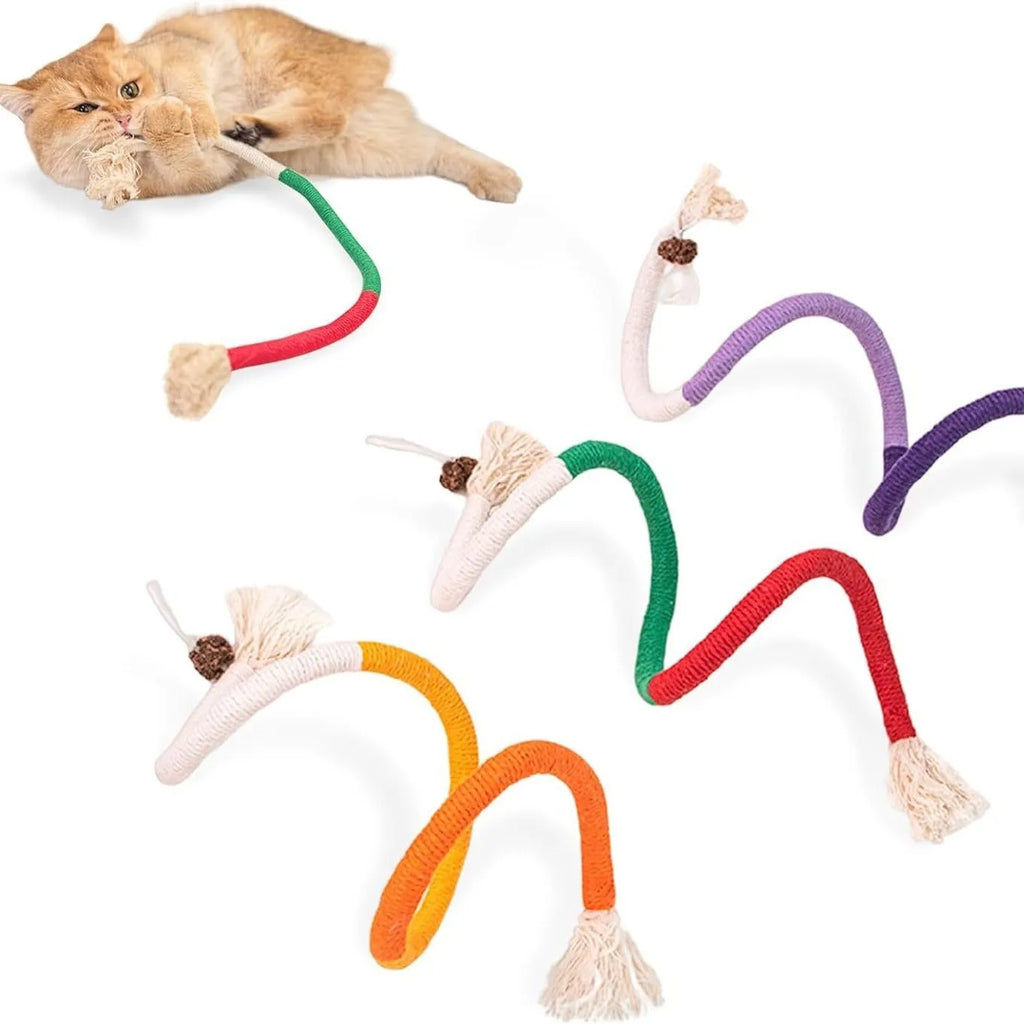 70cm long cotton string cat bite rope toy with catnip in multiple colour options.