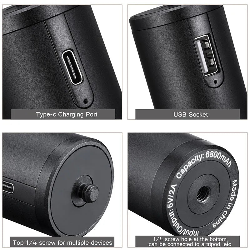 Black aluminium alloy portable charging handle power bank with 6800mAh capacity