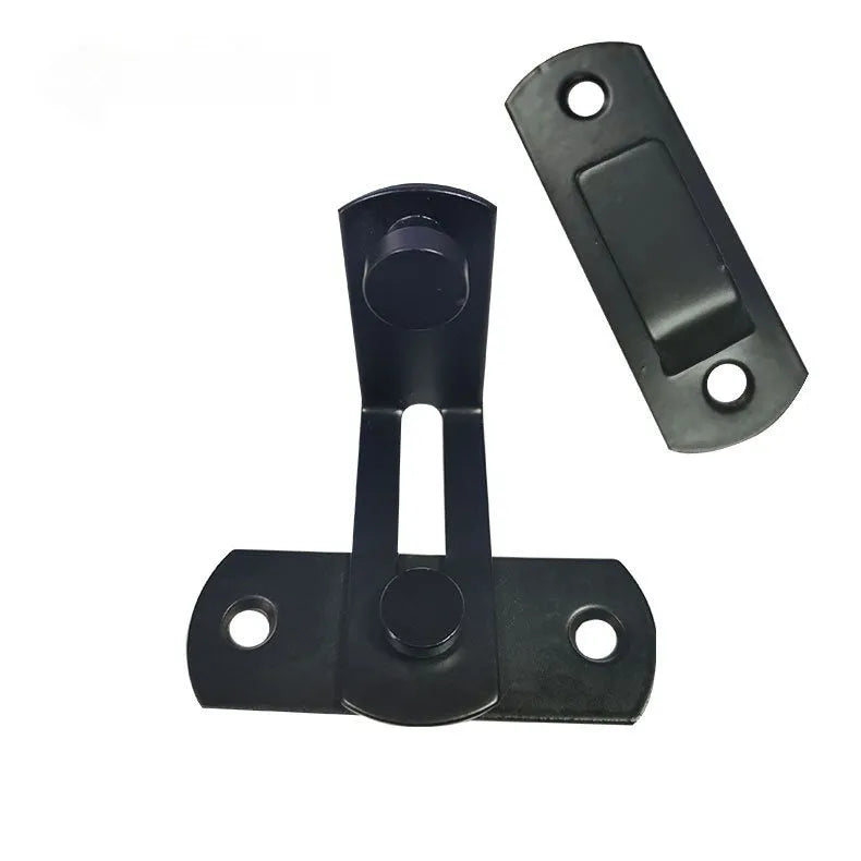 American style 90 degree barn door lock with flat shackle for sliding doors.