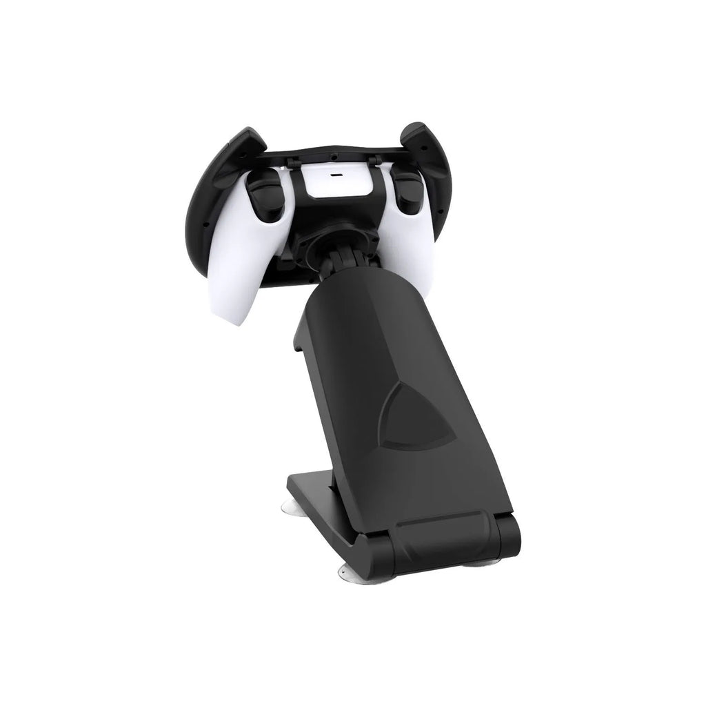 Black ABS plastic steering wheel bracket with suction cup for mounting a mobile gamepad controller.