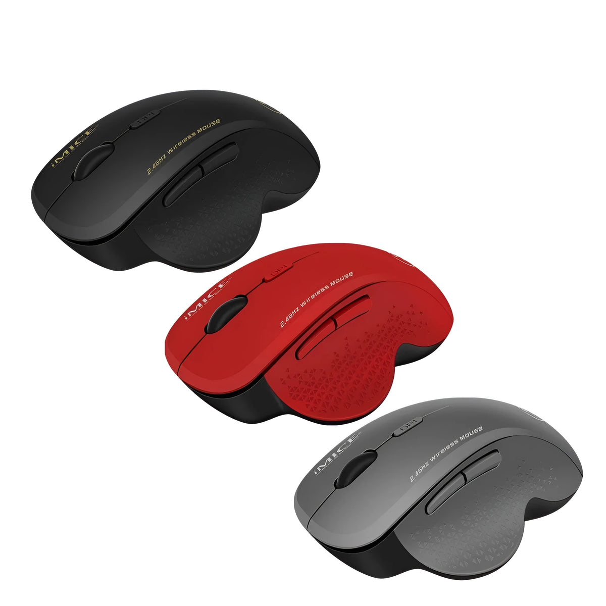 2.4G wireless 6-button mouse for laptop, 113x80x48mm, in Obsidian Black, Ruby Red, or Black Iron Grey