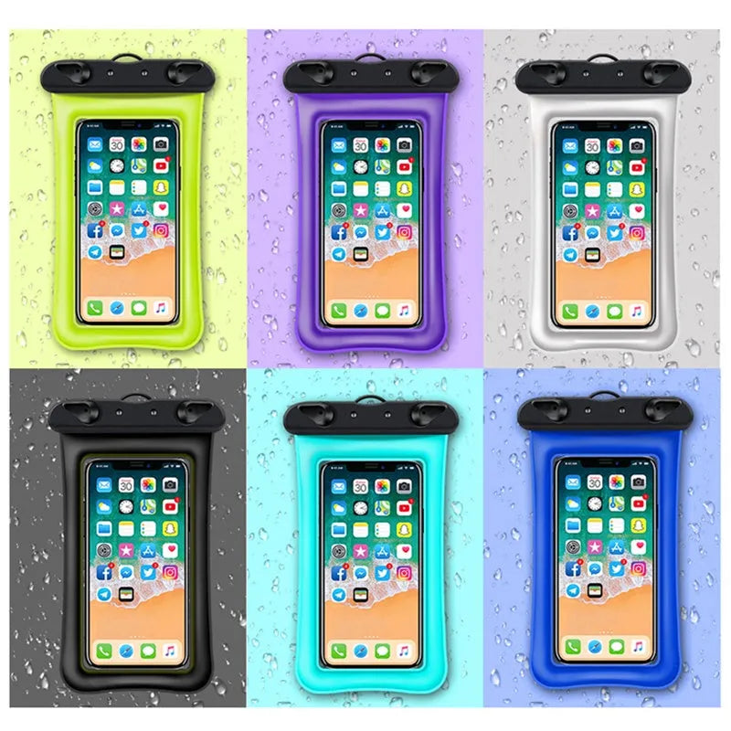 Waterproof phone pouch with double airbag construction and 45cm rope